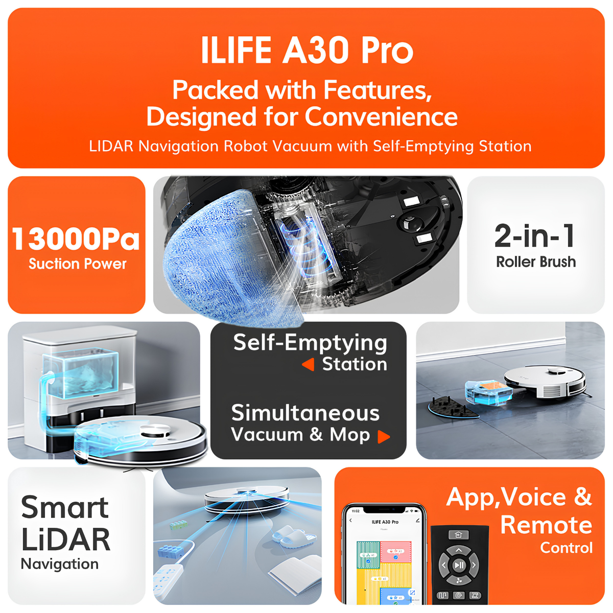 A30 Pro Robot Vacuum and Mop for Home (Upgraded 13,000 Pa Suction)